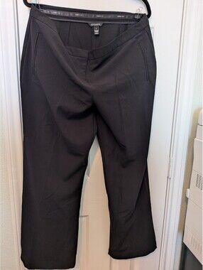 George Women's Black Solid Flat Front Dress Pants Pockets Poly/Rayon/Spandex 16